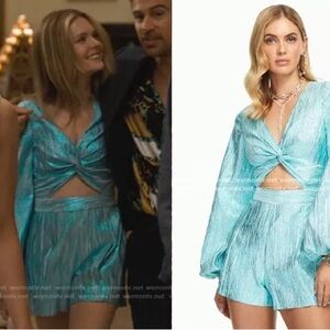 Ramy Brook brilliant cut-out romper in metallic blue topaz